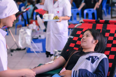 THAILAND-AUGUST,23 :Young women donate blood to the Thai National Council. THAILAND AUGUST,23 2017のeditorial素材