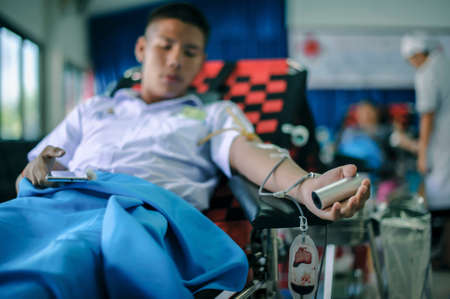 THAILAND-AUGUST,23 :Young men donate blood to the Thai National Council. THAILAND AUGUST,23 2017のeditorial素材