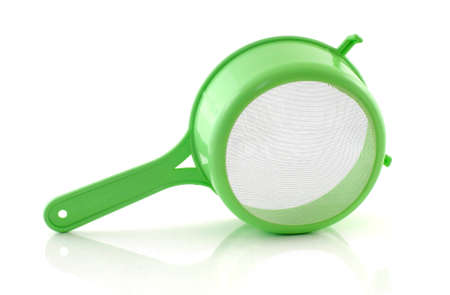 Plastic colander isolated on white backgroundの写真素材