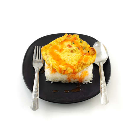 rice omelet food isolated on white background with Clipping Pathの写真素材