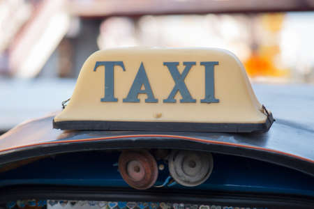 Taxi car on the street at marketの写真素材