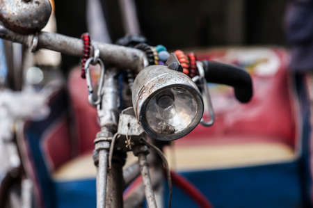 vintage bicycle headlightの写真素材