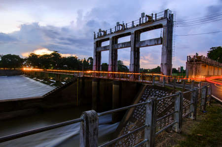 Dam in the river in Thailand at evening.のeditorial素材