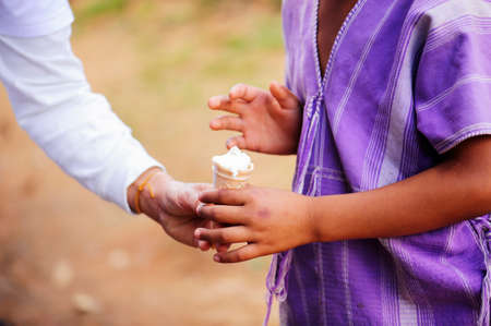 Donating food from the concern of human friends to the poor.