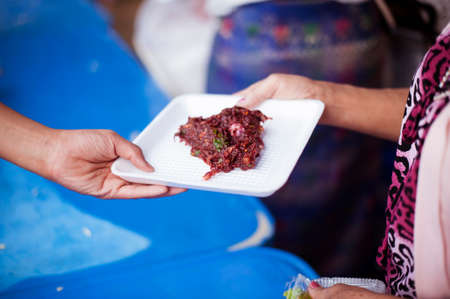 Charity food is the hope of the poor who have no money : concept of begging food : Donate food to...