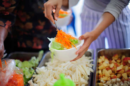 concept of begging food : Beggar begs food from donors : concept of poverty in Asian society