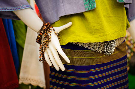 Mannequins show wearing hand-woven silk dress : Local cotton woven set in Thailand in the northern regionの写真素材