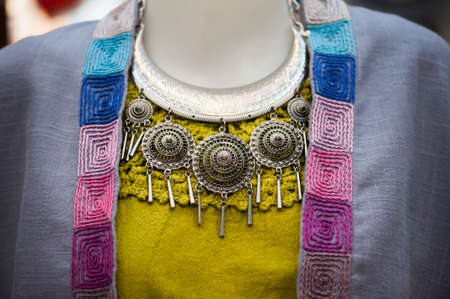 Mannequins show wearing hand-woven silk dress : Local cotton woven set in Thailand in the northern regionの写真素材