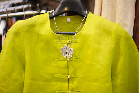 Mannequins show wearing hand-woven silk dress : Local cotton woven set in Thailand in the northern...