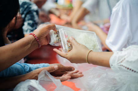 the concept of hope : Hand-feeding to the needy in society : Concept of Feeding : Volunteers give...