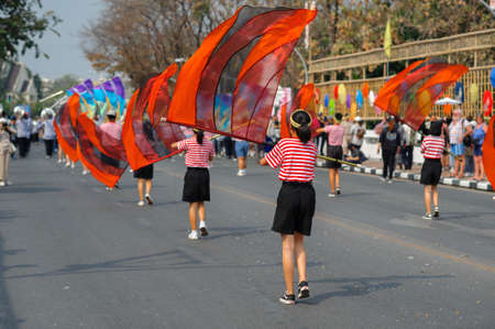 CHIANG MAI, THAILAND - FEBRUARY 08, 2020: The show colorguard in the parade at the 44th flower festival parade in Chiang Mai, Thailandのeditorial素材