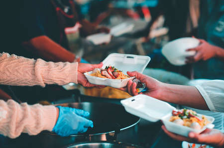 Donate food to people in society : The concept of sharingの写真素材