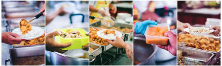 The concept of donating food and sharing food to the poorの写真素材