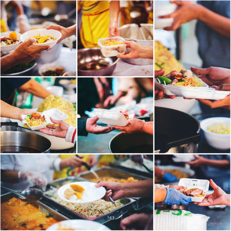 The concept of donating food and sharing food to the poorの写真素材