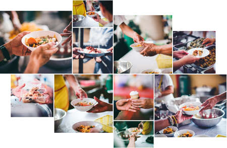 The concept of donating food and sharing food to the poorの写真素材