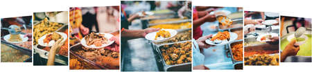 Homeless people wait to receive food donations from donors : The concept of povertyの写真素材