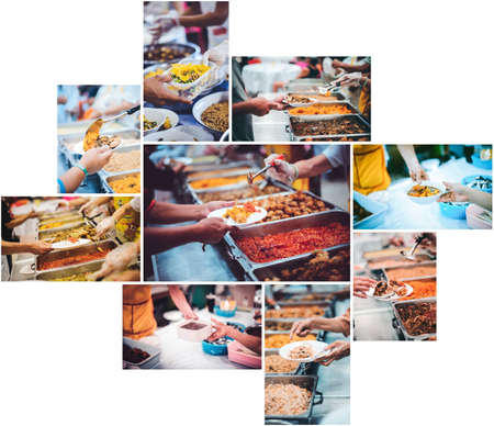 Homeless people wait to receive food donations from donors : The concept of povertyの写真素材