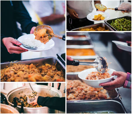 Homeless people wait to receive food donations from donors : The concept of poverty