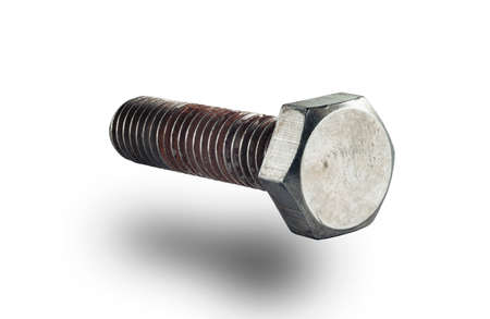 Macro hexagon nut with rusty thread isolated on white backgroundの写真素材