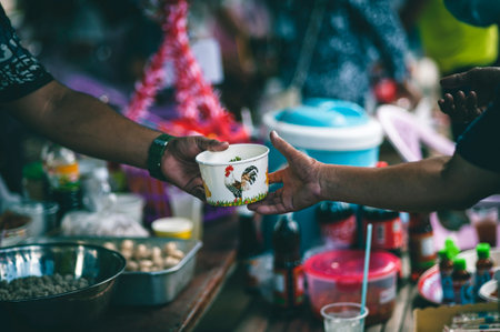 Volunteers come to provide free meals to the hungry poor : the concept of humanitarian assistance.