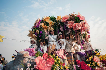 Chiang Mai, Thailand - February 04, 2023: Flower floats and parades The 46th Annual Flower Festival...