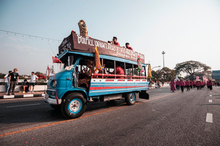 Chiang Mai, Thailand - February 04, 2023: Flower floats and parades The 46th Annual Flower Festival 2023 in Chiang Mai, Thailandのeditorial素材