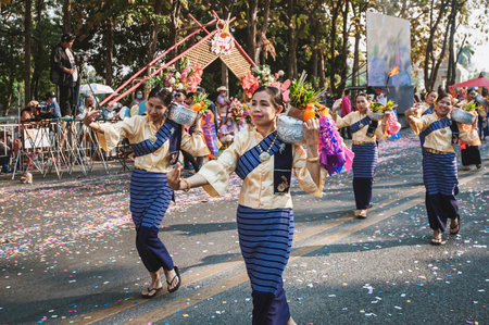 Chiang Mai, Thailand - February 04, 2023: Flower floats and parades The 46th Annual Flower Festival 2023 in Chiang Mai, Thailandのeditorial素材