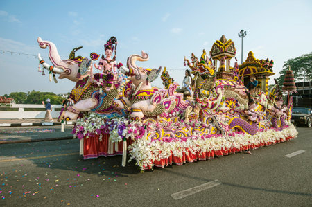 Chiang Mai, Thailand - February 04, 2023: Flower floats and parades The 46th Annual Flower Festival 2023 in Chiang Mai, Thailandのeditorial素材