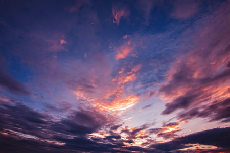 Evening sky after sunset with colorful clouds.