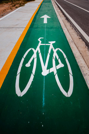 Symbols on the road surface for bicyclesの写真素材