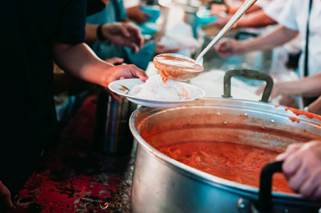 Giving food to beggars to help reduce hunger with concern : Concepts of food donations and aid