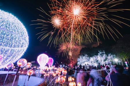 The colorful display of fireworks celebrates the fun and happiness of the night.
