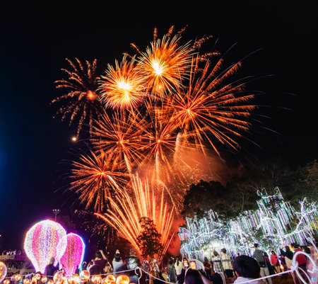 The colorful display of fireworks celebrates the fun and happiness of the night.