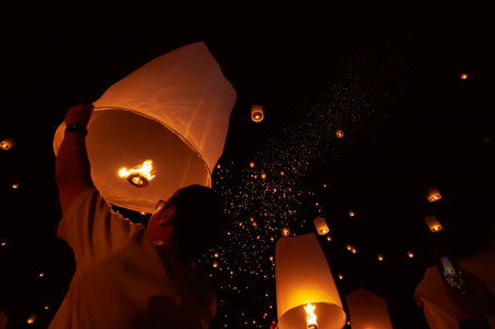 Floating lanterns take place during Thailand's Loi Krathong festival on the night of the full moon.