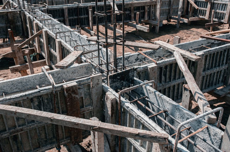 The structural timber is placed together with steel bars inside to ensure the strength of the building.の写真素材