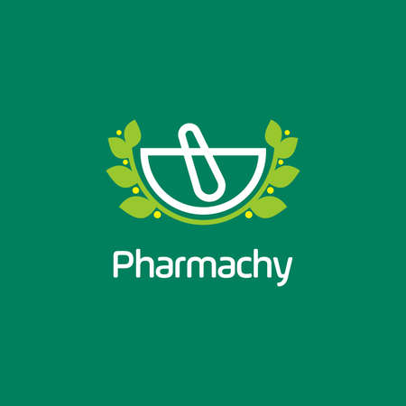 pharmacy logo icon design. modern pharmacy and medicine logo design illustration. bio, organic, healthyのイラスト素材