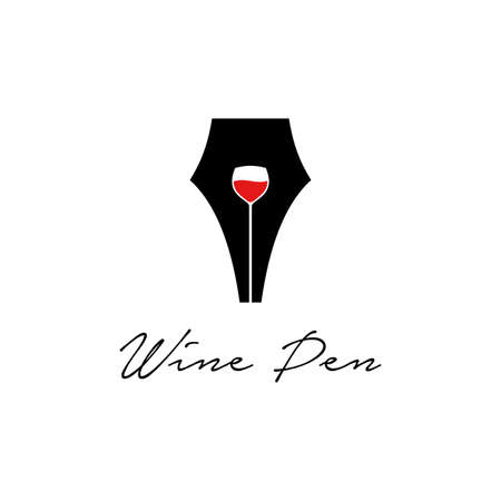 pen icon and wine glass logo design vector inspiration. wine pen icon. wine, cafe, bar logo.のイラスト素材
