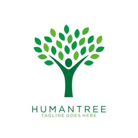 human tree icon with green leaves concept. go green logo. nature conservation logo. eco company logo. environmental protection logo.のイラスト素材