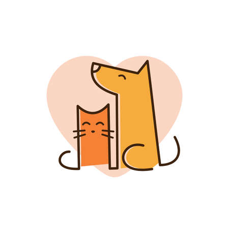 cat and dog pet love logo with line art concept design illustration. pet shop, pet clinic, pet care logoのイラスト素材