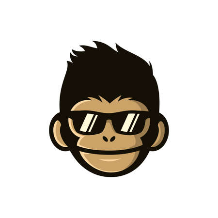 cool monkey wearing glasses logo vector design illustration. monkey head/face icon. ape face icon. monkey emblem vectorのイラスト素材