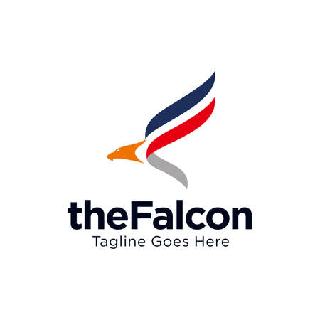 falcon, eagle, hawk logo with feather / wings as letter F concept design vector template illustration.のイラスト素材