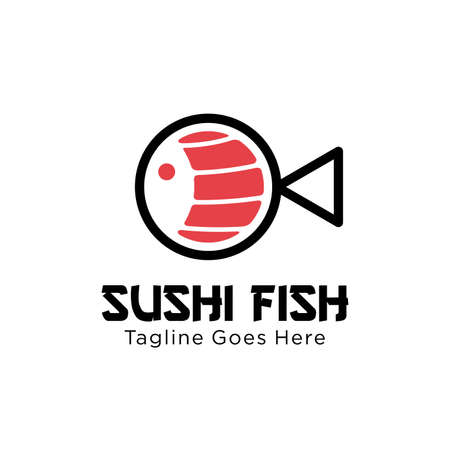 sushi fish logo design vector template illustration. sushi restaurant, sushi bar, sashimi, Japanese food symbol iconのイラスト素材