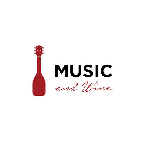 music and wine logo design template. vector illustration of wine bottle icon and guitar icon concept. bar, studio, party club, restaurant symbol iconのイラスト素材
