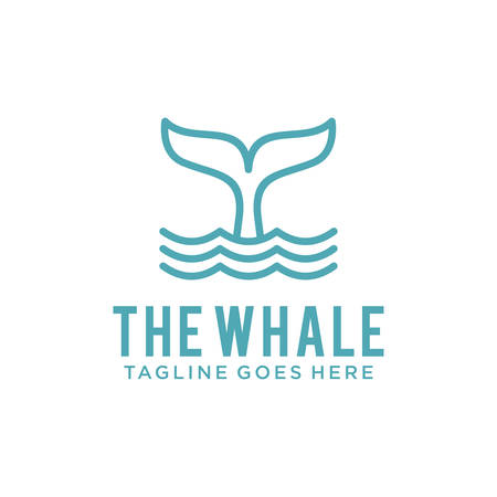 whale logo design template with line art concept style. modern vector illustration of whale tail. save the whale symbol iconのイラスト素材