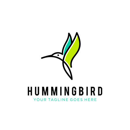 flying bird logo design template with linear concept style. vector illustration of hummingbird/colibri in outline, monoline styleのイラスト素材