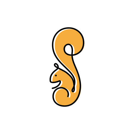 creative line art, monoline, outline squirrel, chipmunk logo design template. animal wildlife vector illustrationのイラスト素材