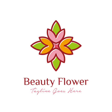 abstract elegant beauty flower logo design. vector illustration of flower with outline, line art concept. spa, salon, cosmetics, jewelry, boutique, beauty industry symbol iconのイラスト素材