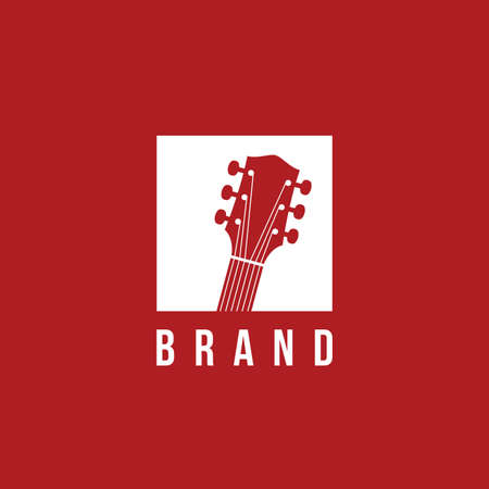modern flat guitar logo design vector template illustration with negative space concept. music studio, party club, Festival, multimedia symbol iconのイラスト素材