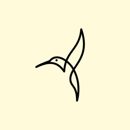 flying bird logo design template with linear concept style. vector illustration of hummingbird/colibri in outline, monoline styleのイラスト素材