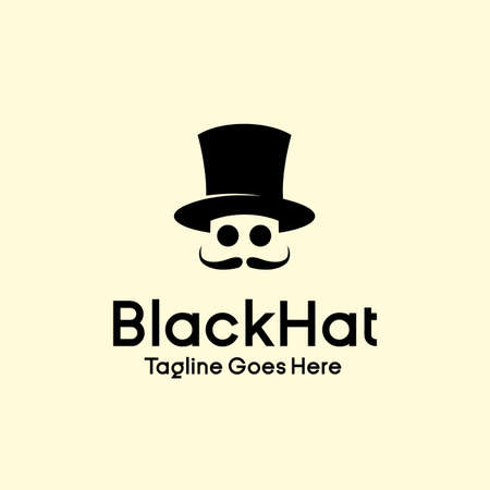 gentlemen club logo design vector. universal elegance Black cylinder hat, mustache and glasses brand template illustrationのイラスト素材
